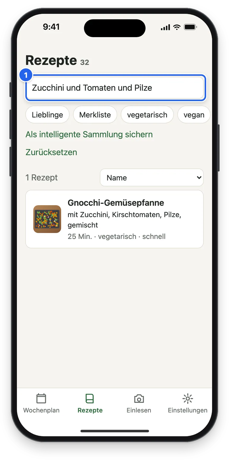Die Suche Zucchini und Tomaten und Pilze