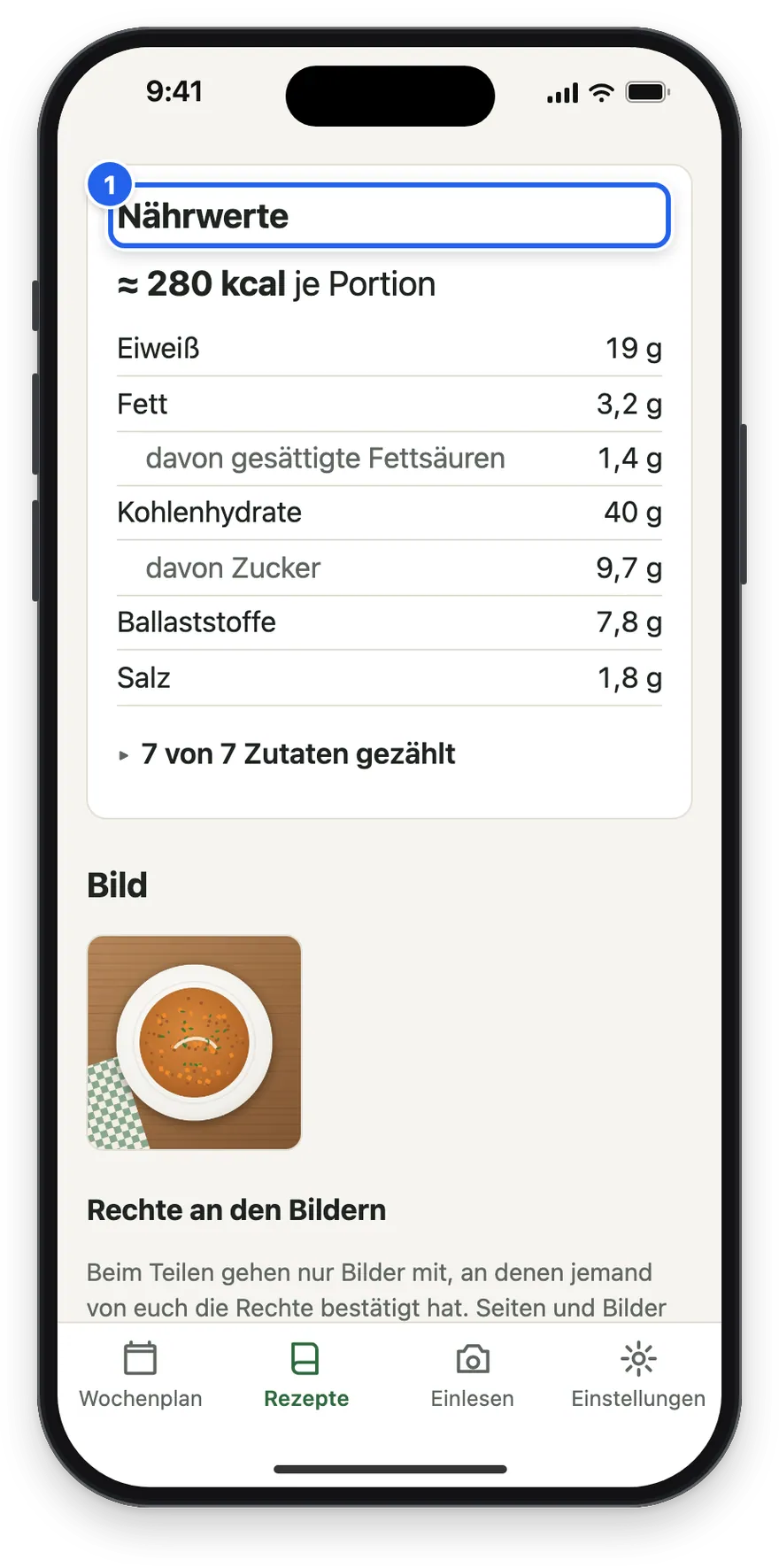 Die Nährwerte der Linsensuppe je Portion