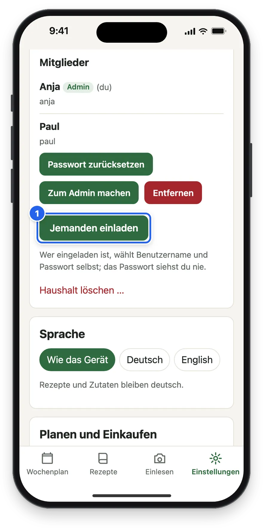 Die Mitglieder Anja und Paul mit Jemanden einladen