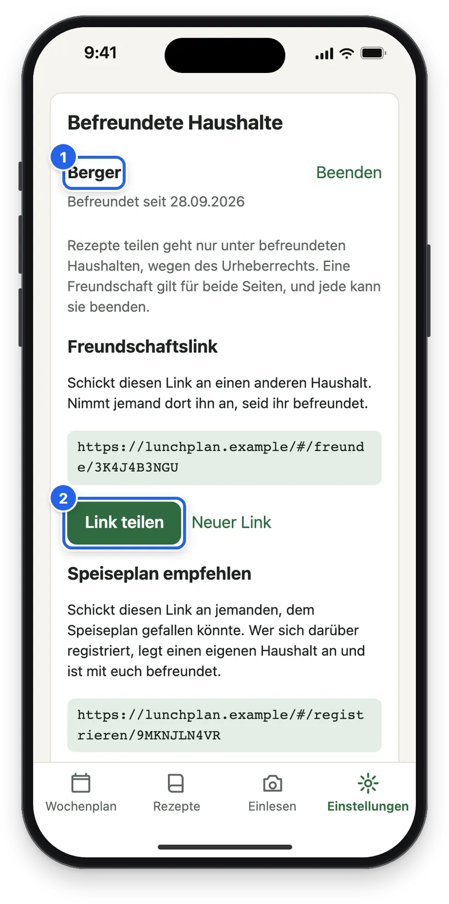 Befreundete Haushalte mit Berger und dem Freundschaftslink