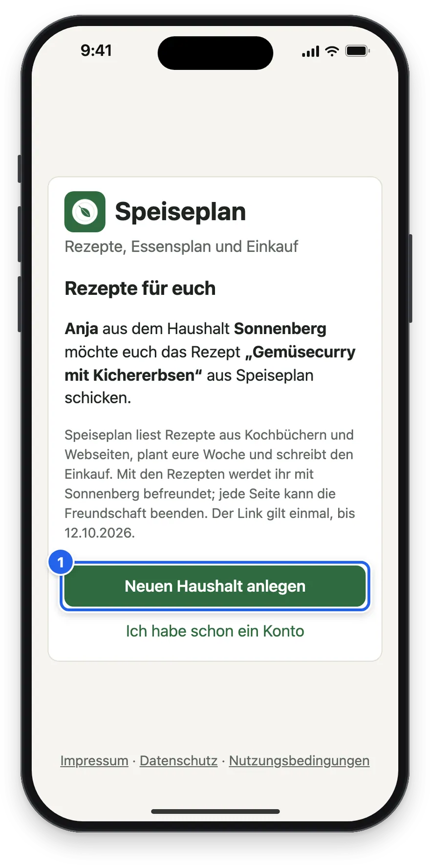 Was Thomas sieht: Rezepte für euch und Neuen Haushalt anlegen